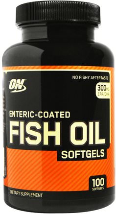 Enteric-Coated Fish Oil, 100 Softgels by Optimum Nutrition-Kosttillskott, Efa Omega 3 6 9 (Epa Dha), Sport, Fiskolja Mjölk