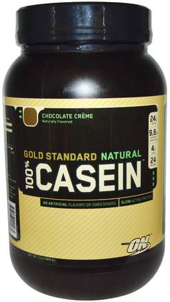 Gold Standard, 100% Casein, Natural, Chocolate Crme, 2 lbs (909 g) by Optimum Nutrition-Sporter