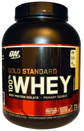 Gold Standard, 100% Whey, Banana Cream, 5 lbs (2.27 kg) by Optimum Nutrition-Sporter
