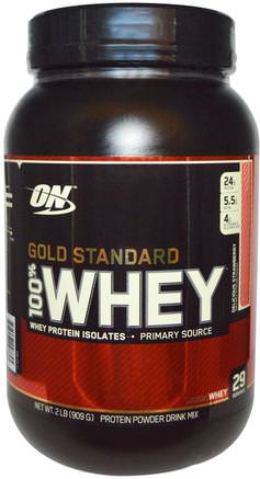 Gold Standard, 100% Whey, Delicious Strawberry, 2 lbs (909 g) by Optimum Nutrition-Sporter