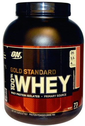Gold Standard, 100% Whey, Delicious Strawberry, 5 lbs (2.27 kg) by Optimum Nutrition-Sporter