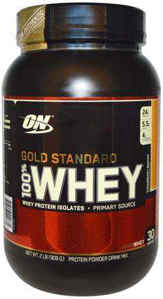 Gold Standard, 100% Whey, Strawberry Banana, 2 lbs (909 g) by Optimum Nutrition-Sporter