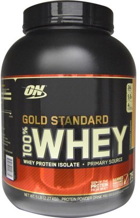 Gold Standard, 100% Whey, Strawberry Banana, 5 lbs (2.27 kg) by Optimum Nutrition-Sporter