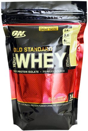 Gold Standard, 100% Whey, Vanilla Ice Cream, 1 lb (454 g) by Optimum Nutrition-Sporter