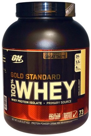 Gold Standard, 100% Whey, Vanilla Ice Cream, 5 lb (2.27 kg) by Optimum Nutrition-Sporter