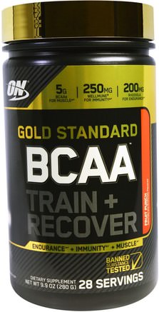 Gold Standard, BCAA Train + Recover, Fruit Punch, 9.9 oz (280 g) by Optimum Nutrition-Sporter