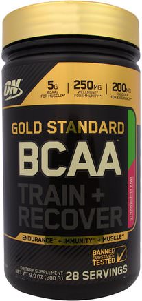Gold Standard, BCAA Train + Recover, Strawberry Kiwi, 9.9 oz (280 g) by Optimum Nutrition-Sporter