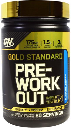 Gold Standard, Pre-Workout, Blueberry Lemonade, 1.32 lbs (600 g) by Optimum Nutrition-Sporter