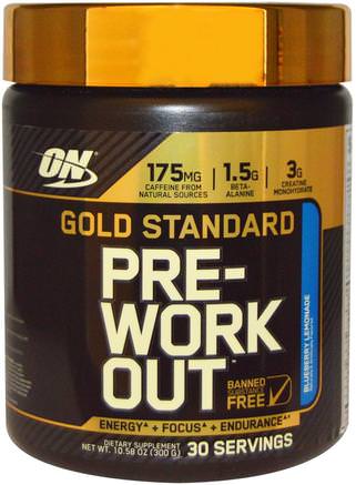 Gold Standard, Pre-Workout, Blueberry Lemonade, 10.58 oz (300 g) by Optimum Nutrition-Sporter