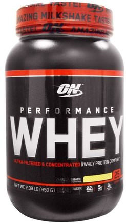 Performance Whey, Vanilla Shake, 2.09 lb (950 g) by Optimum Nutrition-Sporter