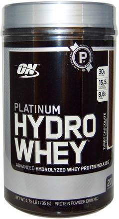 Platinum Hydro Whey, Turbo Chocolate, 1.75 lbs (795 g) by Optimum Nutrition-Sporter