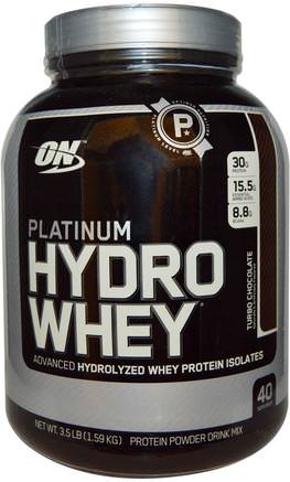 Platinum Hydro Whey, Turbo Chocolate, 3.5 lbs (1.59 kg) by Optimum Nutrition-Sporter