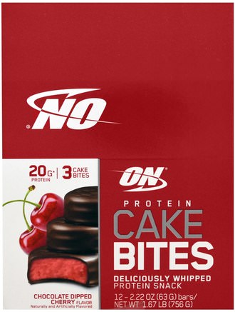 Protein Cake Bites, Chocolate Dipper Cherry Flavor, 12 Bars, 2.22 oz (63 g) Each by Optimum Nutrition-Sport, Protein Barer, Optimal Näring