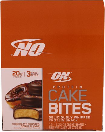 Protein Cake Bites, Chocolate Frosted Donut, 12 Bars, 2.22 oz (63 g) Each by Optimum Nutrition-Sporter