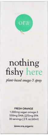 Nothing Fishy Here, Plant-Based Omega-3 Spray, Fresh Orange, 2 fl oz (60 ml) by Ora-Kosttillskott, Efa Omega 3 6 9 (Epa Dha), Flytande Fiskolja