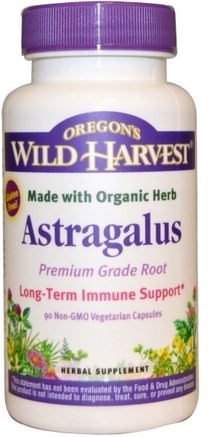 Astragalus, 90 Non-GMO Veggie Caps by Oregons Wild Harvest-Kosttillskott, Adaptogen, Anti-Åldrande