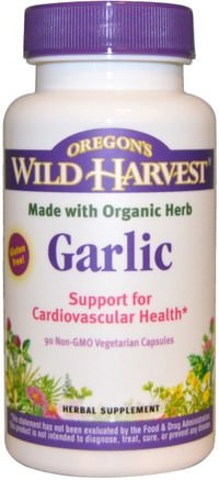 Garlic, 90 Non-GMO Veggie Caps by Oregons Wild Harvest-Kosttillskott, Antibiotika, Vitlök
