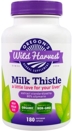 Milk Thistle, Non-GMO, 180 Vegetarian Capsules by Oregons Wild Harvest-Hälsa, Detox, Mjölktistel (Silymarin)