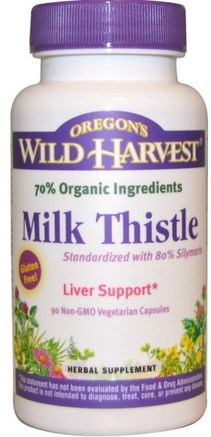 Milk Thistle, Non-GMO, 90 Vegetarian Capsules by Oregons Wild Harvest-Hälsa, Detox, Mjölktistel (Silymarin)
