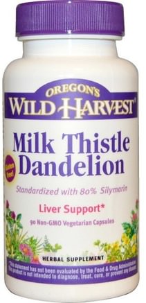 Milk Thistle Dandelion, 90 Non-GMO Veggie Caps by Oregons Wild Harvest-Hälsa, Detox, Mjölktistel (Silymarin), Leverstöd