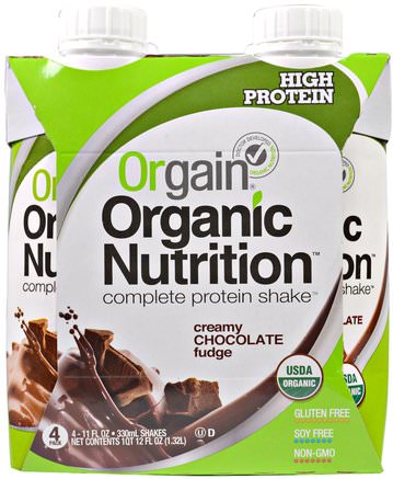 Organic Nutrition Complete Protein Shake, Creamy Chocolate Fudge, 4 Pack, 11 fl oz (330 ml) by Orgain-Kosttillskott, Proteindrycker, Proteinskakningar