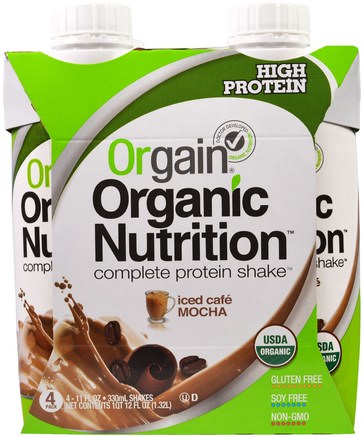 Organic Nutrition Complete Protein Shake, Iced Cafe Mocha, 4 Pack, 11 fl oz (330 ml) by Orgain-Kosttillskott, Proteindrycker, Proteinskakningar