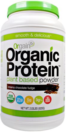 Organic Protein Plant Based Powder, Creamy Chocolate Fudge, 2.03 lbs (920 g) by Orgain-Kosttillskott, Protein, Orgainproteinpulver