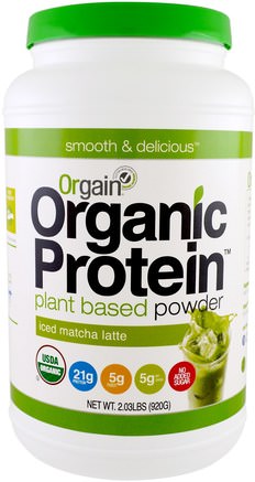 Organic Protein Plant Based Powder, Iced Matcha Latte, 2.03 lbs (920 g) by Orgain-Kosttillskott, Protein, Orgainproteinpulver