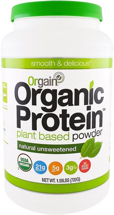 Organic Protein Plant Based Powder, Natural Unsweetened, 1.59 lbs (720 g) by Orgain-Kosttillskott, Protein, Orgainproteinpulver