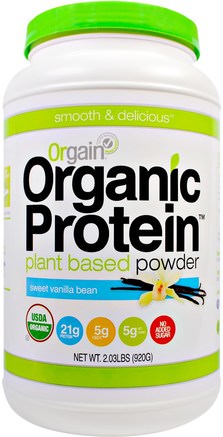 Organic Protein Plant Based Powder, Sweet Vanilla Bean, 2.03 lbs (920 g) by Orgain-Kosttillskott, Protein, Orgainproteinpulver