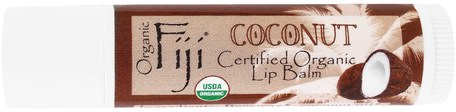 Certified Organic Lip Balm, Coconut, 0.15 oz (4.25 g) by Organic Fiji-Bad, Skönhet, Läppvård, Läppbalsam