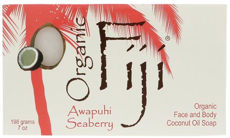 Organic Face and Body Coconut Oil Soap, Awapuhi Seaberry, 7 oz (198 g) by Organic Fiji-Bad, Skönhet, Tvål