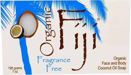 Organic Face and Body Coconut Oil Soap, Fragrance Free, 7 oz (198 g) by Organic Fiji-Bad, Skönhet, Tvål