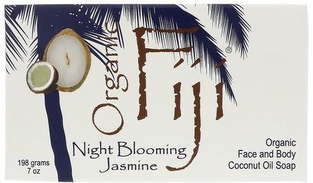 Organic Face and Body Coconut Oil Soap, Night Blooming Jasmine, 7 oz (198 g) by Organic Fiji-Bad, Skönhet, Tvål