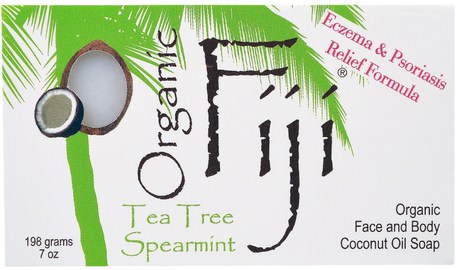 Organic Face and Body Coconut Oil Soap, Tea Tree Spearmint, 7 oz (198 g) by Organic Fiji-Bad, Skönhet, Tvål