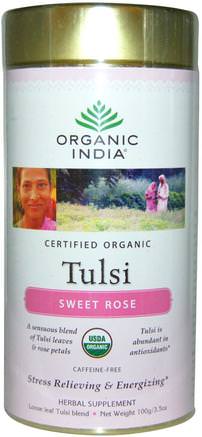 Loose Leaf Tulsi Blend Tea, Sweet Rose, Caffeine-Free, 3.5 oz (100 g) by Organic India-Mat, Örtte, Tulsi Te