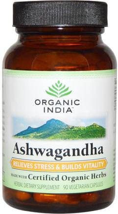 Organic Ashwagandha, 90 Veggie Caps by Organic India-Örter, Ashwagandha Medania Somnifera, Adaptogen