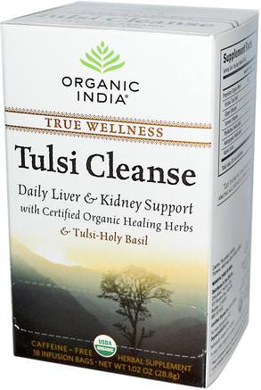Tulsi Cleanse Tea, Caffeine-Free, 18 Infusion Bags, 1.02 oz (28.8 g) by Organic India-Hälsa, Detox, Örtte, Tulsi Te