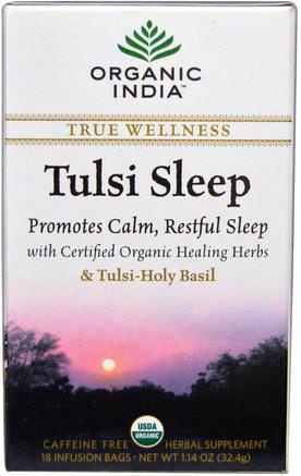 Tulsi Sleep Tea, Caffeine Free, 18 Infusion Bags, 1.14 oz (32.4 g) by Organic India-Hälsa, Sömnstöd, Örtte, Tulsi Te