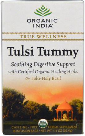 Tulsi Tummy Tea, Caffeine-Free, 18 Infusion Bags, 1.14 oz (32.4 g) by Organic India-Hälsa, Matsmältning, Mage, Örtte, Tulsi Te