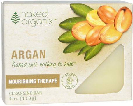 Naked Organix, Argan, Cleansing Bar, Fragrance Free, 4 oz (113 g) by Organix South-Bad, Skönhet, Argan, Kroppsvård