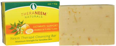 TheraNeem Naturals, Neem Therap Cleansing Bar, Ultimate Support Orange & Ylang Ylang, 4 oz (113 g) by Organix South-Bad, Skönhet, Tvål, Örter