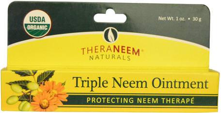 TheraNeem Naturals, Triple Neem Ointment, 1 oz (30 g) by Organix South-Bad, Skönhet, Läppvård