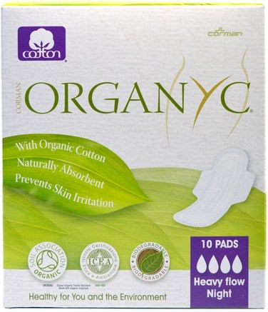Organic Cotton Pads, Heavy Flow Night, 10 Pads by Organyc-Bad, Skönhet, Kvinna