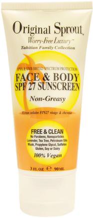 Face and Body SPF 27 Sunscreen, Non Greasy, 3 fl oz (90 ml) by Original Sprout Inc-Bad, Skönhet, Solskyddsmedel, Spf 05-25