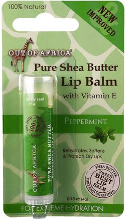 Lip Balm, Pure Shea Butter, Peppermint, 0.15 oz (4 g) by Out of Africa-Bad, Skönhet, Läppvård, Läppbalsam, Sheasmör