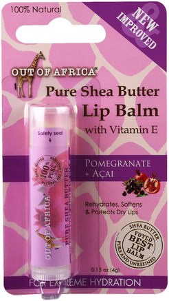 Lip Balm, Pure Shea Butter, Pomegranate + Acai, 0.15 oz (4 g) by Out of Africa-Bad, Skönhet, Läppvård, Läppbalsam, Sheasmör
