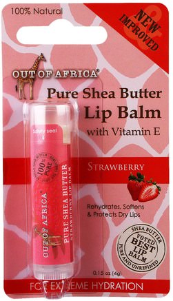 Lip Balm, Pure Shea Butter, Strawberry, 0.15 oz (4 g) by Out of Africa-Bad, Skönhet, Läppvård, Läppbalsam, Sheasmör