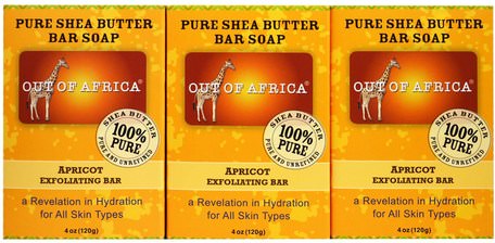 Pure Shea Butter Bar Soap, Apricot Exfoliating Bar, 3 Pack, 4 oz (120 g) Each by Out of Africa-Bad, Skönhet, Tvål