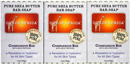 Pure Shea Butter Bar Soap, Complexion Bar with Milk Proteins, 3 pack, 4 oz (120 g) Each by Out of Africa-Bad, Skönhet, Tvål